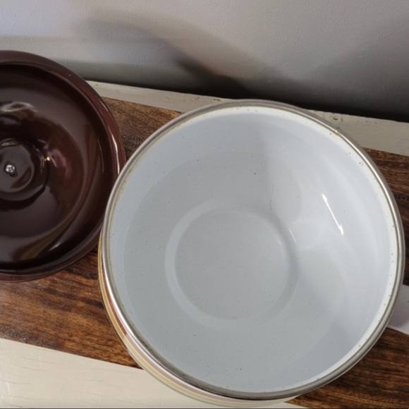 ✨VTG 1960s Levcoware Retro Fondue Pot, Wood Handle Enamel Pot w/lid - Picture 2 of 3